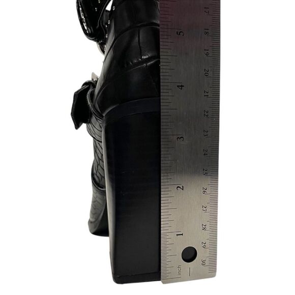 ZARA WOMAN Faux Croc Leather Studded Buckle Ankle Boots 37 - Picture 10 of 11